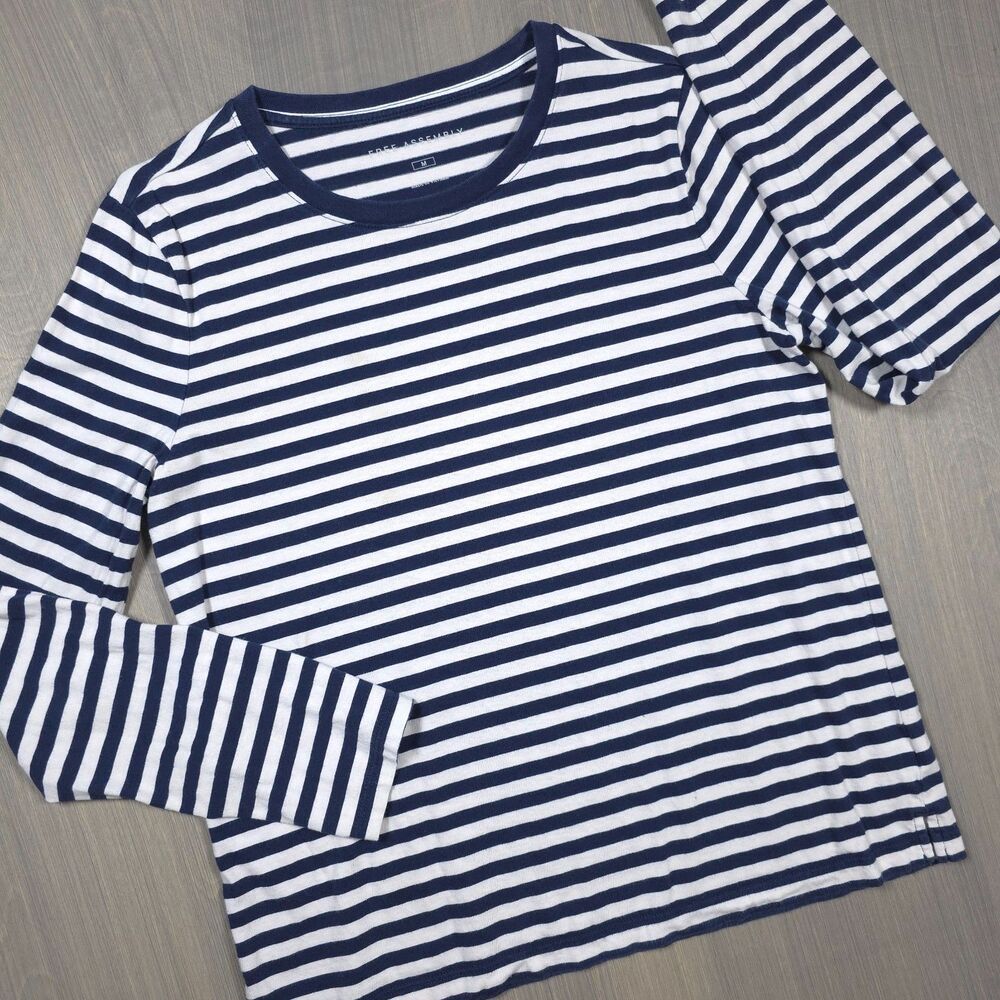 Free Assembly Navy White Striped Long Sleeve Tee M